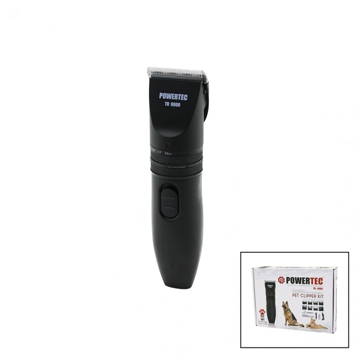 POWERTEC TR-9000  KEDİ - KÖPEK  BAKIM SETİ USB ŞARJLI TRAŞ MAKİNESİ METAL TARAK - MAKAS 0.8-1.1-1.4-1.7-2.0MM AYARLI (5047)