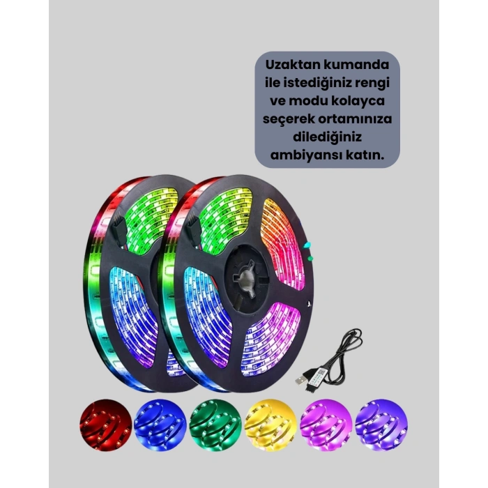 Mey İthalat® Pratik Kurulumlu 5 Metre Kumandalı Şerit LED