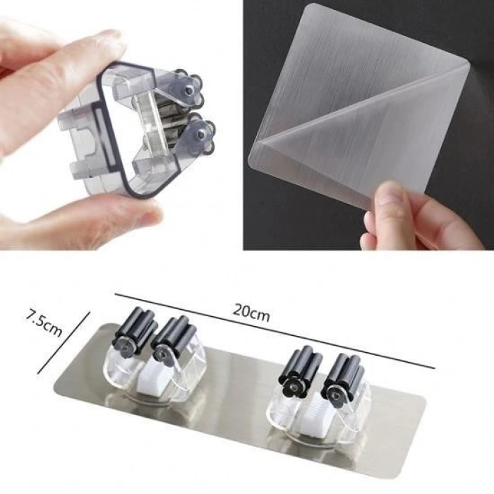 Pratik Organizer 4lü Yapışkanlı Fırça Paspas Mop Fırça Sabitleyici Ergonomik Alet Aparatı