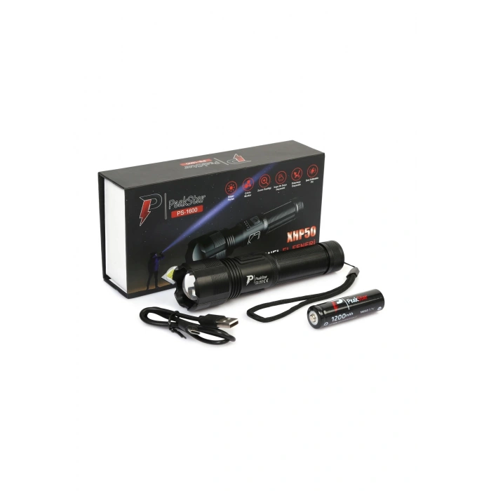 Ps-1600 Süper Parlak Led Zoomlu 5 Mod Su Geçirmez Profesyonel Kamp Bekçi Avcı Feneri