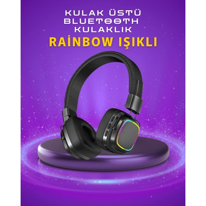 Mey İthalat® Renkli Işık Efektli Bluetooth 5.3 Müzik Kulaklığı