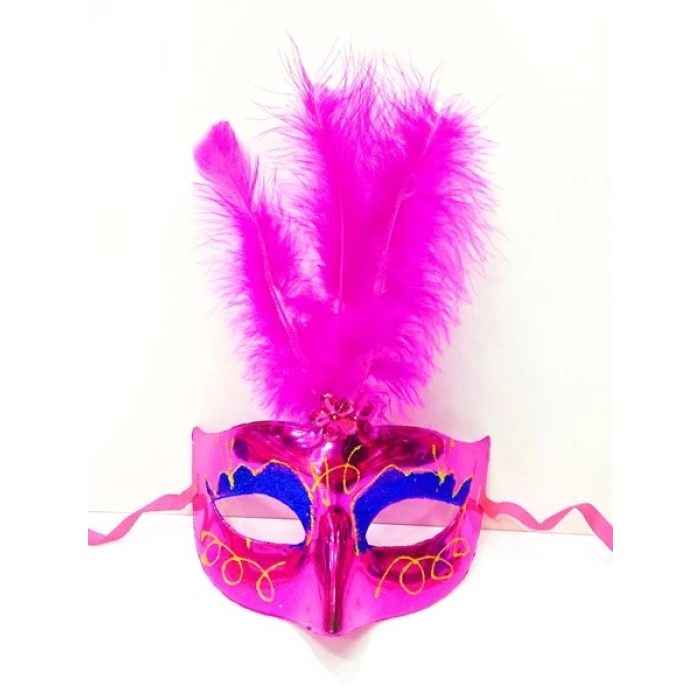 Renkli Tüylü Venedik Parti Maskesi Karışık Renk 12 Adet (5047)