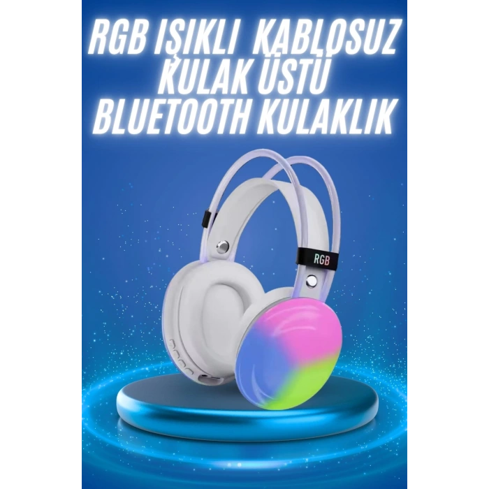 Mey İthalat® RGB Işıklı Yüksek Ses Kaliteli Kablosuz Kulak Üstü Bluetooth Kulaklık