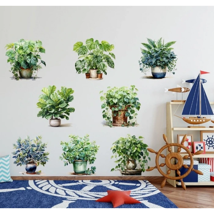 Saksılı Çiçek Tasarımlı 8li Sticker (5047)