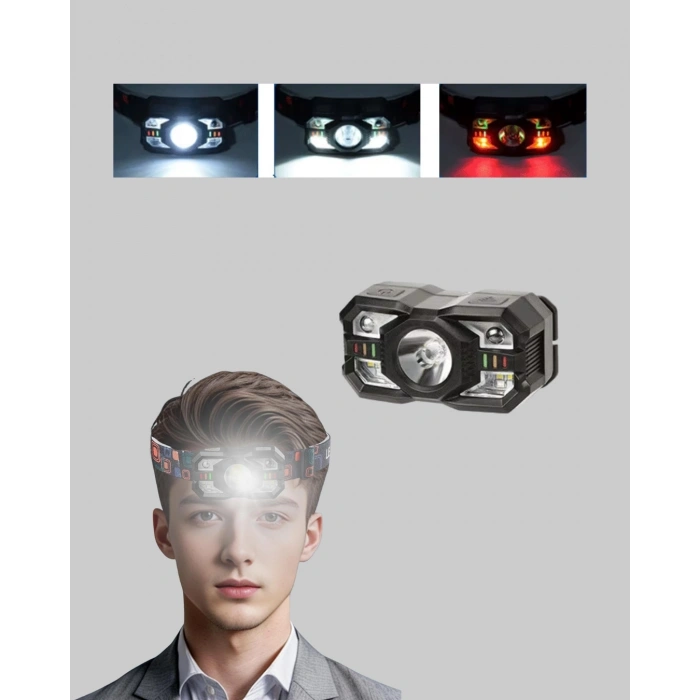 Mey İthalat® Şarj Edilebilir LED Far Hareket Sensörlü 5 Modlu Outdoor