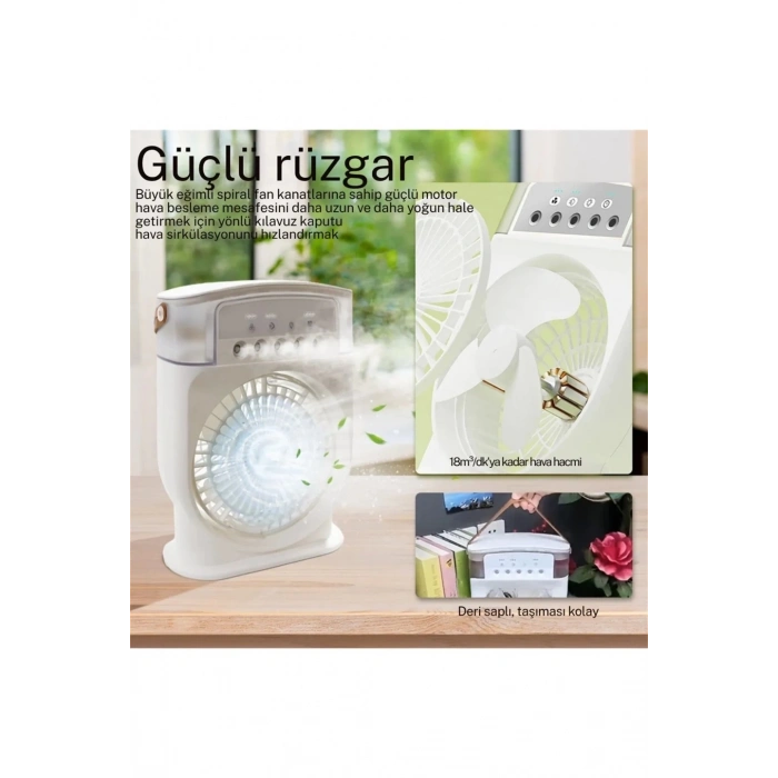 Şarjlı 600 Ml Su Hazneli Taşınabilir Masaüstü Vanilatör Güçlü Fan Ve 2000 Mah Pil Beyaz