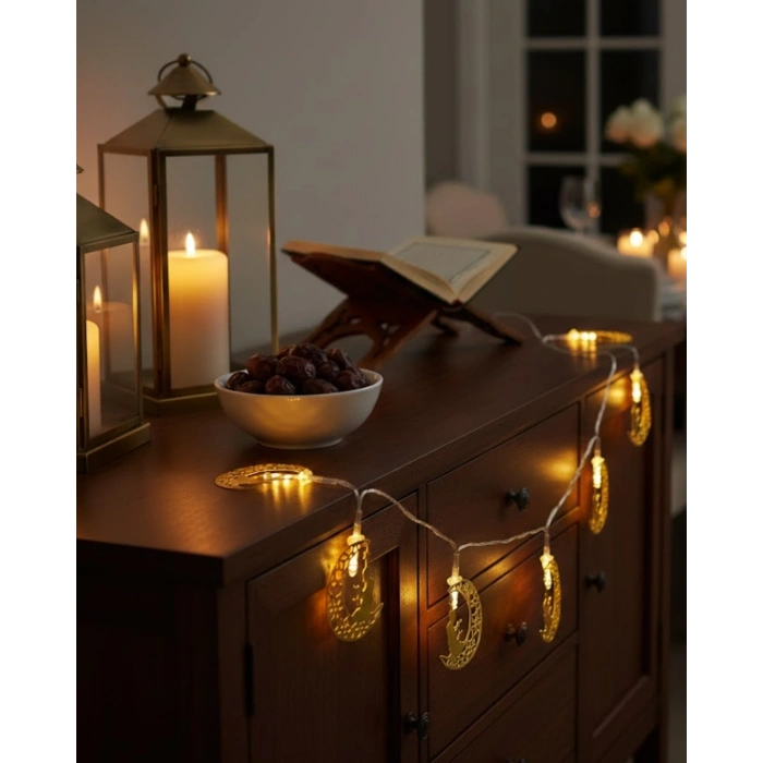 Mey İthalat® Secde Eden Adam Figürlü Ay Tasarımlı Ramazan LED Işık