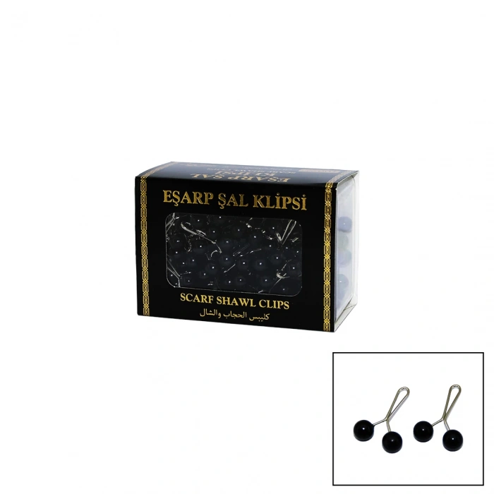 SİYAH 100 PARÇA  EŞARP BAŞÖRTÜ - ŞAL KLİPSİ (5047)