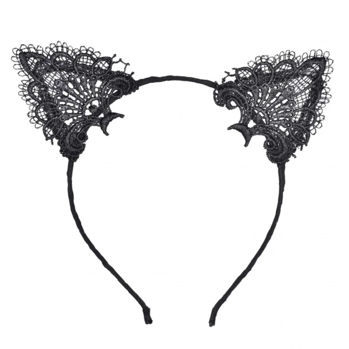 Siyah Kedi Dantel Taç + Eldiven Seti – Parti, Dans ve Kostüm Kombini