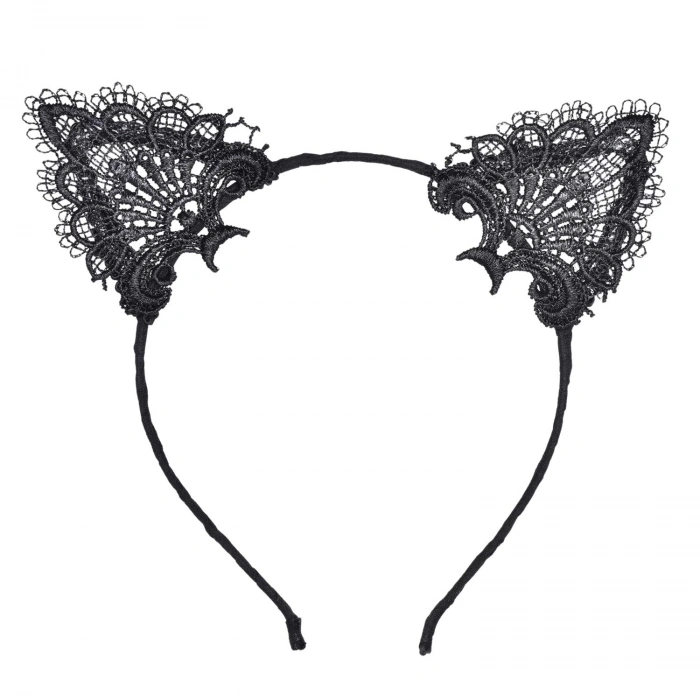 Siyah Kedi Dantel Taç + Eldiven Seti – Parti, Dans ve Kostüm Kombini (5047)