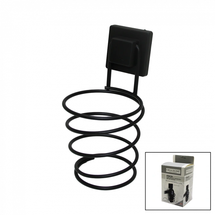 SİYAH - METAL FÖNLÜK FÖN MAKİNE ASKISI KARE MACUN YAPIŞKANLI10X11X15CM (5047)