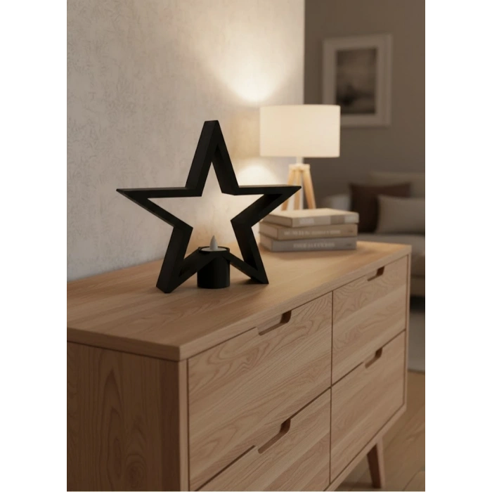 Mey İthalat® Siyah Yıldız Şeklinde Mumluk Loş Işık Dekor Aksesuarı