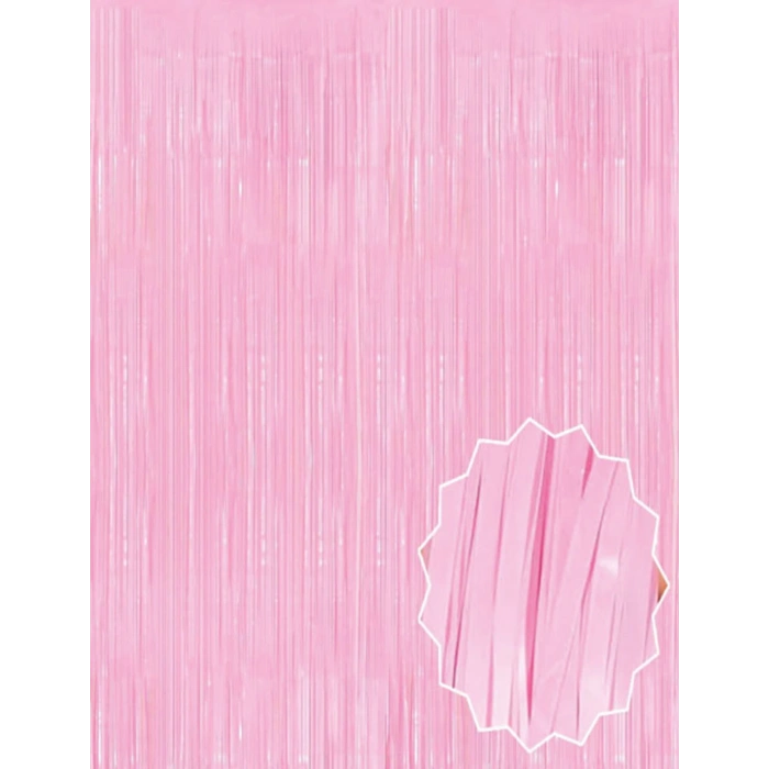 Soft Pembe Püsküllü Kapı Perdesi - Parti, Baby Shower, Cinsiyet Partisi 1x2 m (5047)
