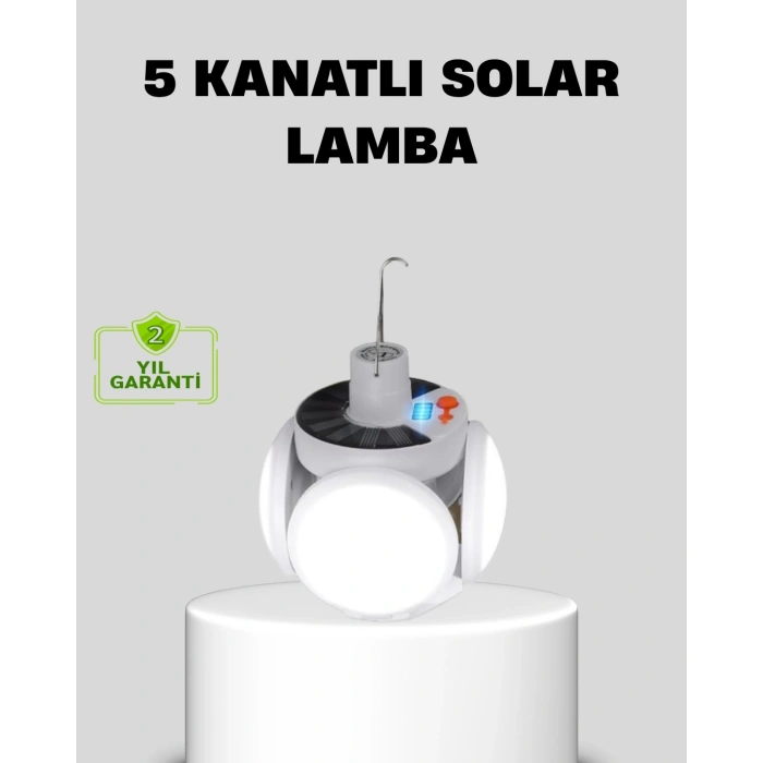 Mey İthalat® Solar Güneş Enerjili ve USB Şarjlı 5 Kanatlı LED Kamp Lambası