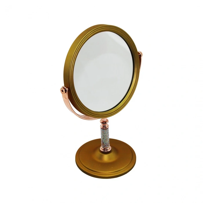 TAŞ SAPLI YUVARLAK 7 İNÇ= ÇAP:17.5CM MAKYAJ AYNASI ÇİFT TARAFLI BRONZ - GÜMÜŞ PLS.ÇERÇEVE SABİT AYAK (5047)