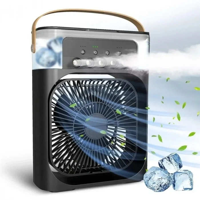 Taşınabilir 3 Farklı Mod Ayarlı 7 Farklı Led Işıklı Sulu Soğutmalı Taşınabilir Masaüstü USB Fan Vantilatör (5047)