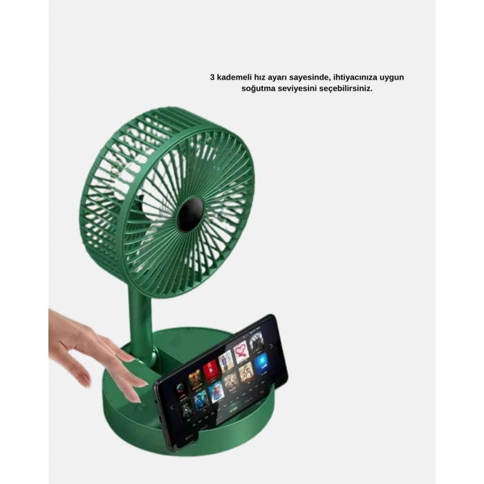 Mey İthalat® Taşınabilir Katlanabilir Mini Fan 3 Kademeli Şarj Edilebilir