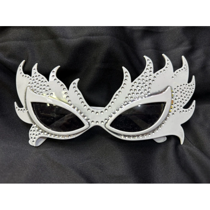 Taşlı Göz Kamaştıran Gecenin Yıldızı Beyaz Parti Alev Gözlük (5047)