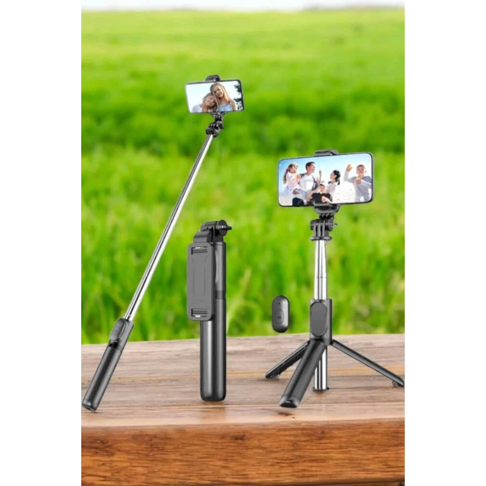 Mey İthalat® Tripod Kablosuz Bluetooth Bağlantılı Selfie Çubuğu 360 Derece Dönebilen