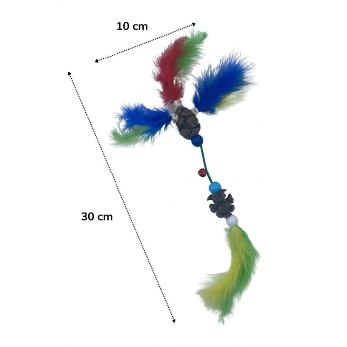 Tüylü Tahta Boncuklu Zilli Kedi Oyuncağı Çok Renkli Kedi Oyuncak (5047)
