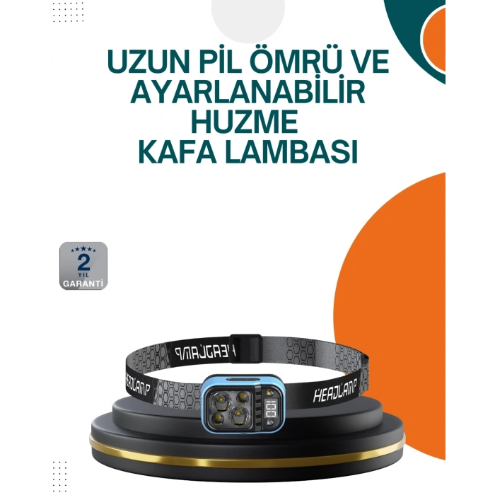 Mey İthalat® Type C Şarjlı LED Kafa Lambası Güç Göstergeli 53 Modlu