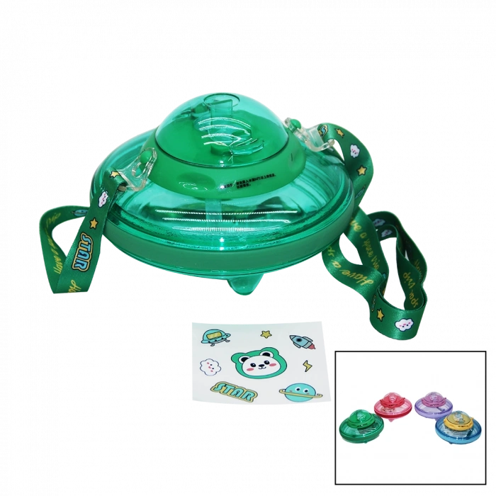 UFO MODELİ RENKLİ MİKA KRİSTAL SULUK MATARA PİPETLİ - TAŞIMA ASKILI 550ML ( HERHANGİ BİR RENK  GÖNDERİLİR )  (5047)