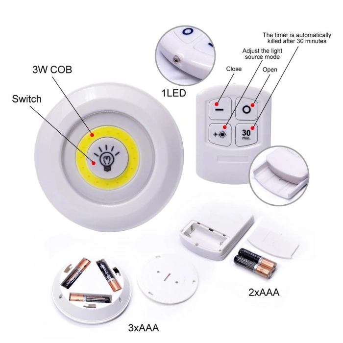 Uzaktan Kumandalı Yapışkanlı Kablosuz Pilli LED 3’lü (5047)