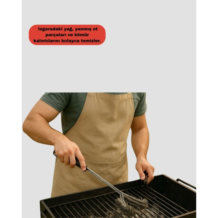 Mey İthalat® Uzun Saplı Izgara Temizleme Fırçası Çelik Telli
