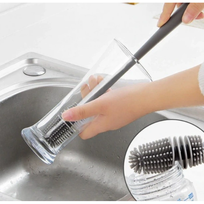 Uzun Saplı Silikon Biberon ve Kavanoz Yıkama Fırçası (5047)