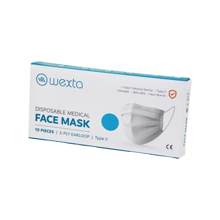 WEXTA BEYAZ 3 KATLI MEDİKAL CERRAHİ YÜZ MASKESİ 10PCS x 24 = 240 ADET (5047)