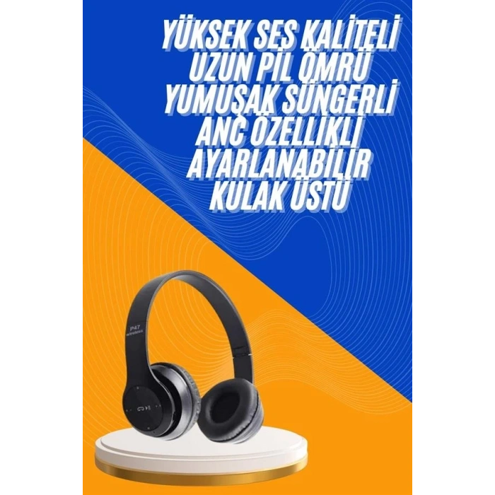 Mey İthalat® Wireless 5.0 Bluetooth Kablosuz Kulaklık ANC Özellikli Kulak Üstü Ayarlanabilir