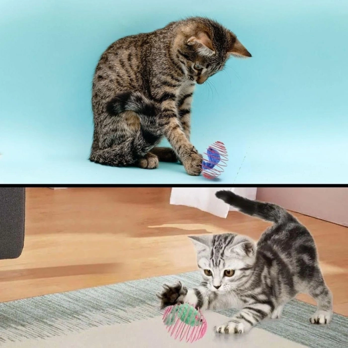 Yaylı Metal Fareli Kafes Kedi Oyun Topu Sıçrayan Spiral Kedi Topu (5047)
