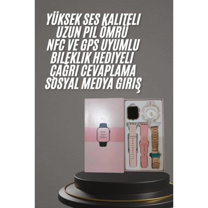 Mey İthalat® Yeni Nesil Kadın Akıllı Saat Rose Gold Android ve İos Uyumlu