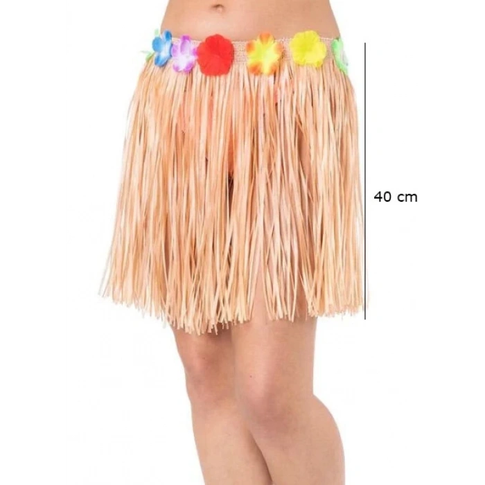 Yetişkin ve Çocuk Uyumlu Saman Renk Püsküllü Hawaii Luau Hula Etek 40 (5047)