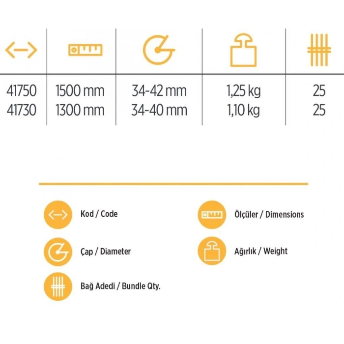 Mey İthalat® YKS 41750 Eğik Kürek Sapı 1,5 Metre