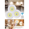 3&apos;lü Uzaktan Kumandalı Pilli Yapışkanlı Kablosuz Led Spot Lambalar (5047)