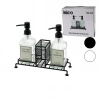 3 PCS METAL STANDLI - CAM SIVI SABUNLUK SETİ SÜNGERLİK (5047)
