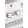 Mey İthalat® 316L Çelik Gold Renk Beyaz Minelik Yonca Model Kadın Küpe