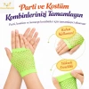 Mey İthalat® 80’ler 90’lar Retro Neon Yeşil File Parmaksız Kısa Eldiven 11 cm