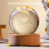 Mey İthalat® Ahşap Tabanlı 3D Astronot Küre Lamba Çocuk Odası ve Masa Üstü Dekor