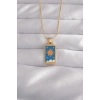 316L Çelik Gold Renk Mavi Mineli Güneş Model Tarot Kolye