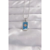 Mey İthalat® 316L Çelik Gümüş Renk Mavi Mineli Güneş Model Tarot Kolye