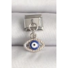 316L Çelik Gümüş Renk Nazar Boncuk Detaylı Göz Model Nomination Charm
