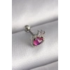 316L Çelik Gümüş Renk Pembe Mineli Kalp Zirkon Taş Detaylı Taç Tragus Piercing