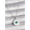 316L Çelik Gümüş Renk Zincir Beyaz Mineli Turkuaz Göz İşleme Model Kadın Kolye