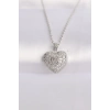 316L Çelik Zincir Gümüş Renk Zirkon Taşlı Kalp Kolye