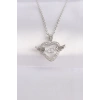 316L Çelik Zincir Gümüş Renk Zirkon Taşlı Kanatlı Kalp Kolye