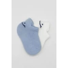 Mey İthalat®   2Li Sneakers Smile Penye Çorap 20106 Mavi Ekru
