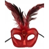   Kırmızı Renk Rugan Kaplama Kırmızı Tüylü Parti Maskesi 18x20 cm