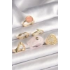 Pirinç Gold Renk Pembe Plastik Yüzük Model Daire Pembe Mine Yılan Detay 6Lı Kadın Yüzük Seti